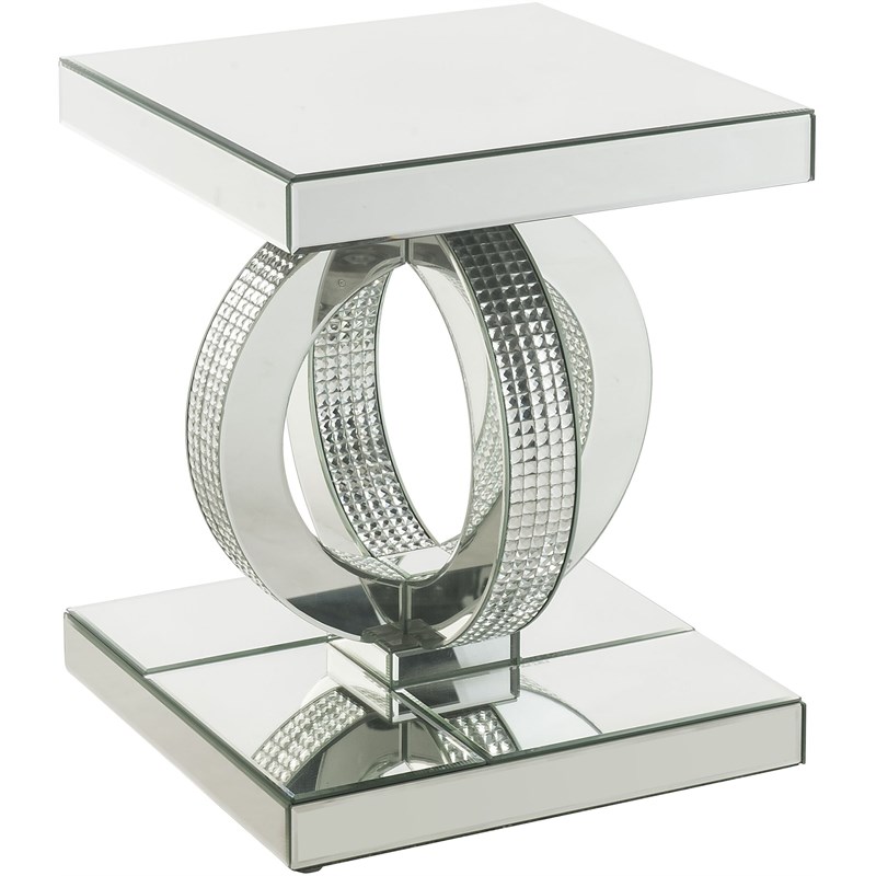ACME Ornat End Table in Mirrored and Faux Diamonds
