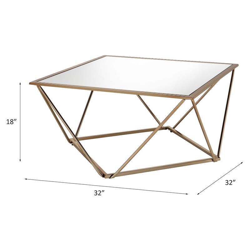 ACME Fogya Square Coffee Table with Metal Base in Mirrored and Champagne Gold