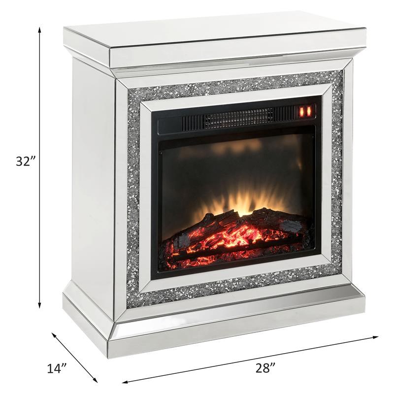 ACME Furniture Noralie Electric Wood Fireplace with LED in Mirrored and Faux Diamonds