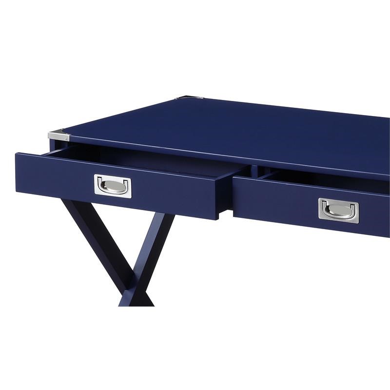 ACME Amenia Wooden Rectangular Writing Desk with X-Shaped Base in Navy Blue