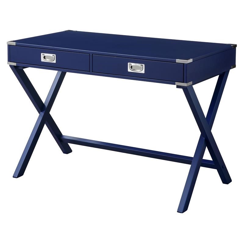 ACME Amenia Wooden Rectangular Writing Desk with X-Shaped Base in Navy Blue