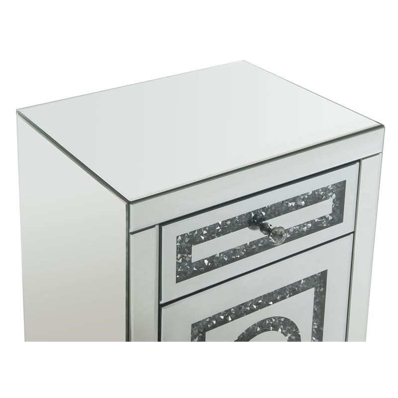 ACME Noralie Glass Accent Table with 2-Drawer in Mirrored and Faux Diamonds