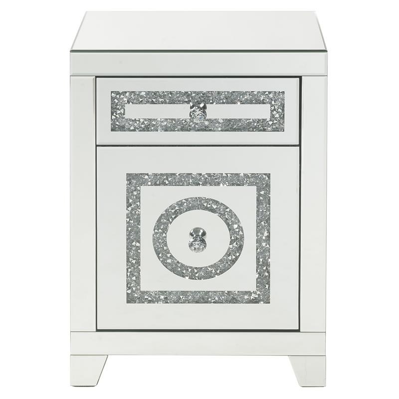 ACME Noralie Glass Accent Table with 2-Drawer in Mirrored and Faux Diamonds