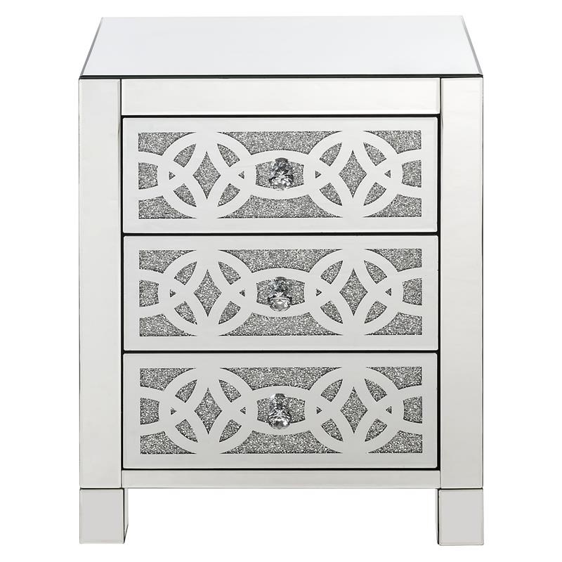 ACME Noralie Glass Accent Table with 3-Drawer in Mirrored and Faux Diamonds