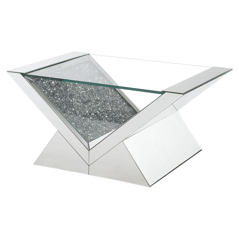 ACME Noralie Glass Top Coffee Table in Mirrored and Faux Diamonds