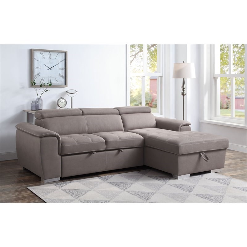 ACME Haruko Storage Sleeper Sectional Sofa in Light Brown Fabric