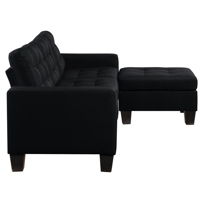 ACME Earsom Tufted Linen Fabric Upholstery Sofa with Ottoman in Black