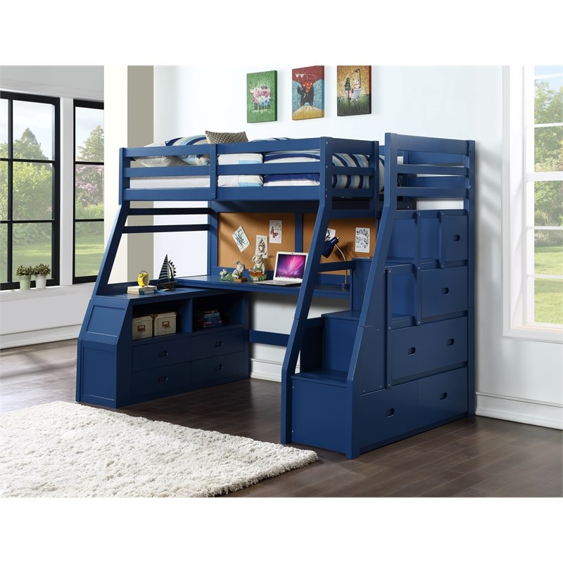 ACME Jason II Storage Twin Wooden Loft Bed with 8 Drawers in Navy Blue ...