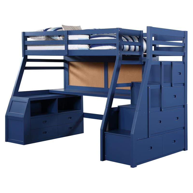 ACME Jason II Storage Twin Wooden Loft Bed with 8 Drawers in Navy Blue