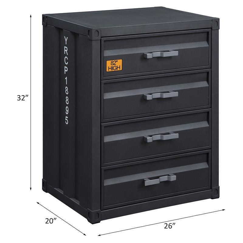 ACME Cargo Container Style Rectangular 4-Drawer Metal Chest in Gunmetal Metal