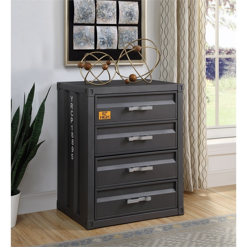 ACME Cargo Container Style Rectangular 4-Drawer Metal Chest in Gunmetal Metal