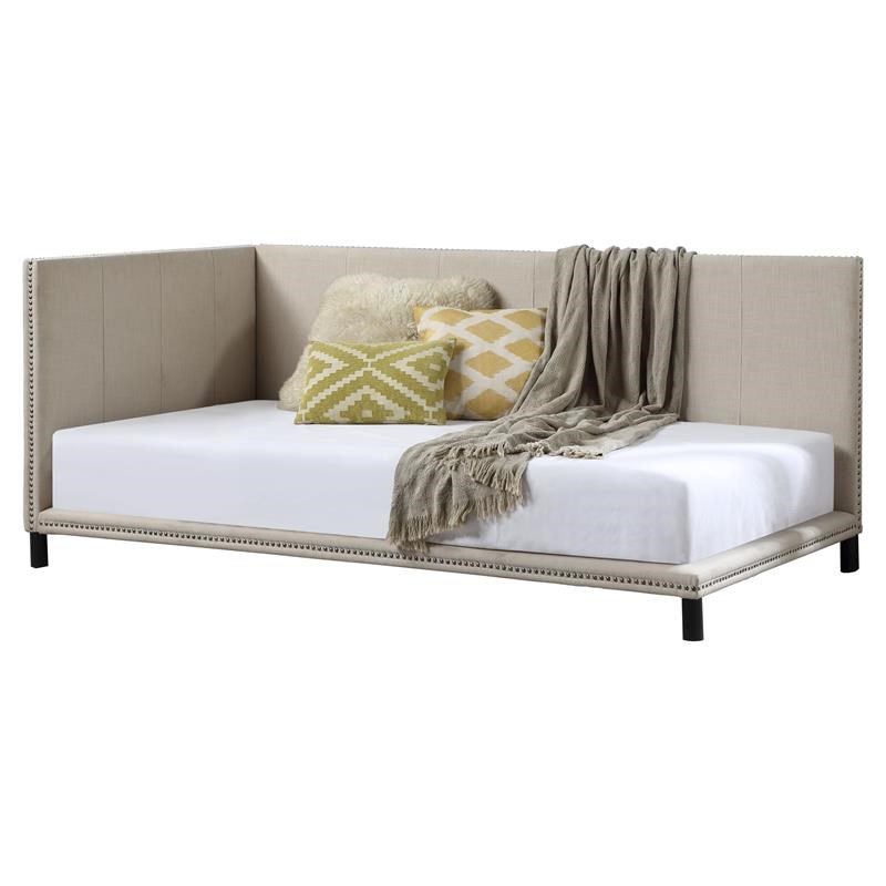 ACME Yinbella Linen Fabric Full Daybed with Nailhead Trim Accent in Beige