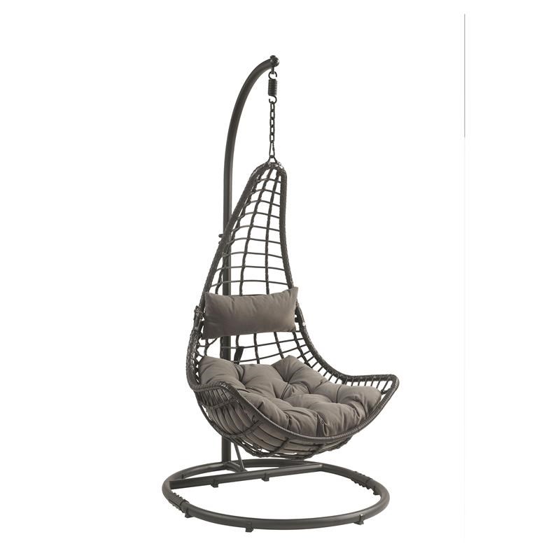 ACME Uzae Wicker Patio Hanging Chair with Metal Stand in Gray and Charcoal