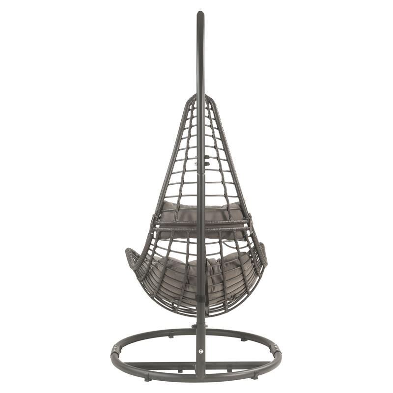 ACME Uzae Wicker Patio Hanging Chair with Metal Stand in Gray and Charcoal