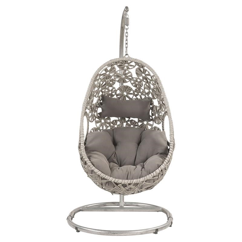 ACME Sigar Wicker Patio Hanging Chair with Metal Stand in Light Gray