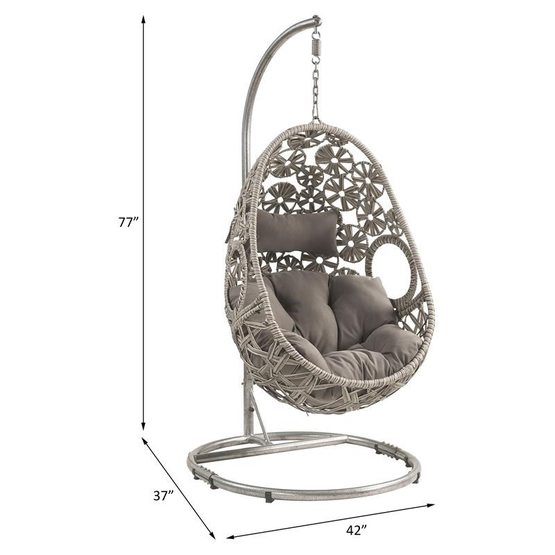 ACME Sigar Wicker Patio Hanging Chair with Metal Stand in Light Gray