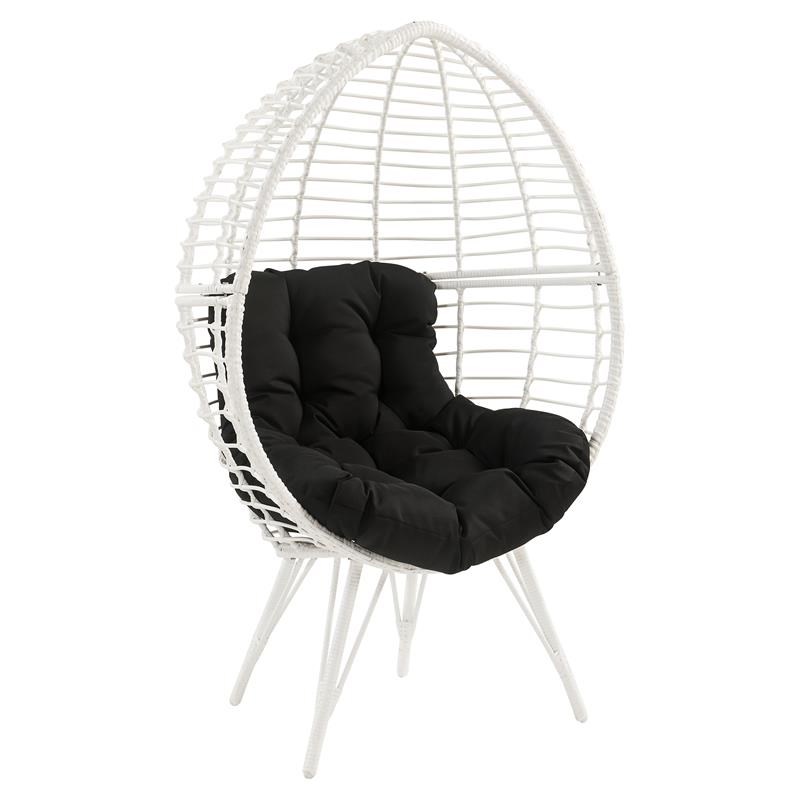 ACME Galzed Wicker Teardrop Patio Lounge Chair in Black and White
