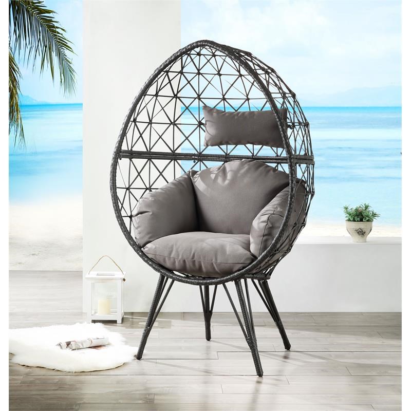ACME Aeven Wicker Teardrop Patio Lounge Chair in Light Gray and Black