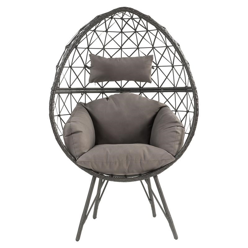 ACME Aeven Wicker Teardrop Patio Lounge Chair in Light Gray and Black