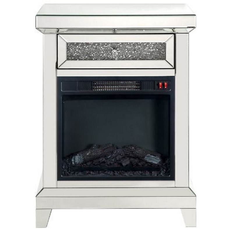 ACME Noralie Wooden Electric Fireplace with Drawer in Mirrored and Faux Diamonds