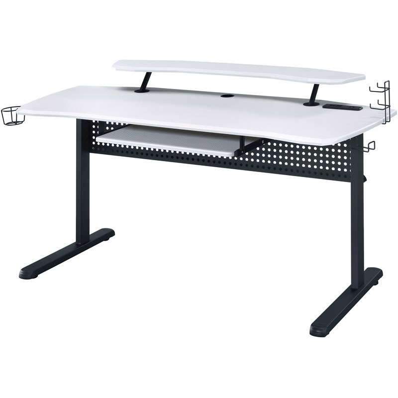 ACME Vildre Wooden Top Gaming Table with USB Port in Black and White