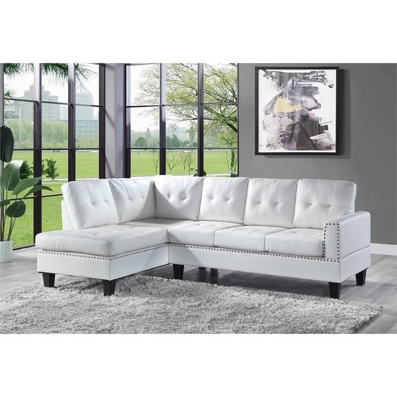 ACME Jeimmur 2-Piece Faux Leather Sectional Sofa with Nailhead Trim in White