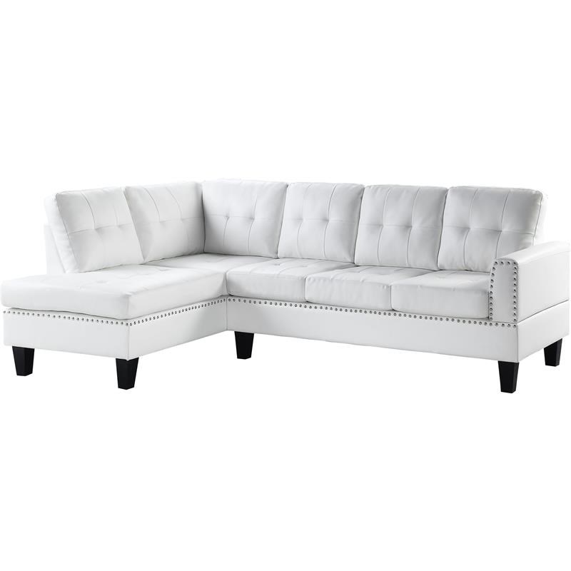 ACME Jeimmur 2-Piece Faux Leather Sectional Sofa with Nailhead Trim in White