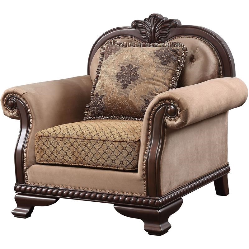 ACME Chateau De Ville Fabric Upholstery Chair with Pillow in Espresso