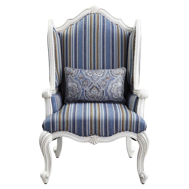 ACME Ciddrenar Fabric Upholstery Chair with Pillow in Blue and White
