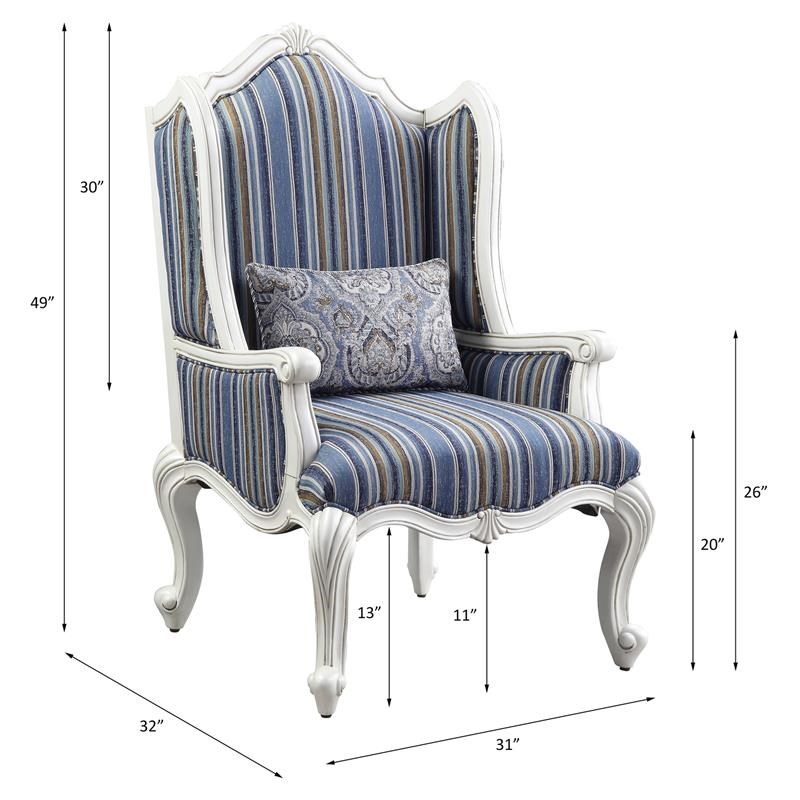 ACME Ciddrenar Fabric Upholstery Chair with Pillow in Blue and White