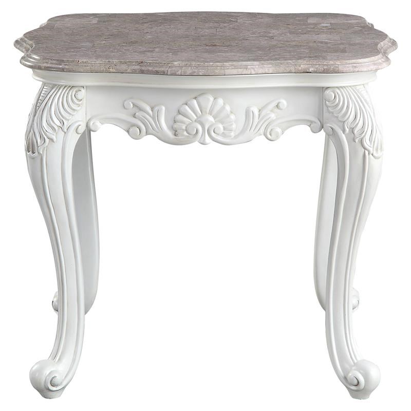 ACME Ciddrenar Marble Top End Table with Queen Anne Legs in Gray and White