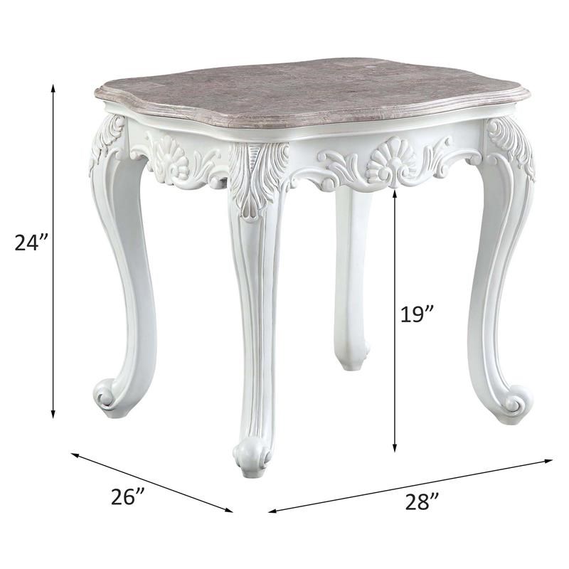 ACME Ciddrenar Marble Top End Table with Queen Anne Legs in Gray and White