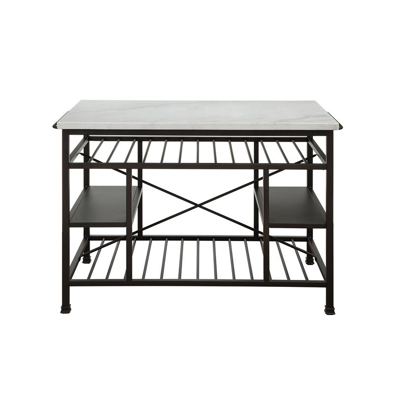 ACME Lanzo Kitchen Island in Marble and Gunmetal
