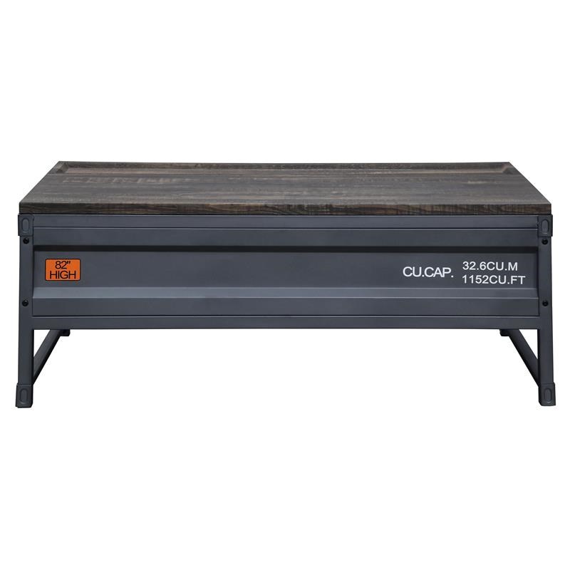 ACME Cargo Metal Coffee Table with Lift Top in Weathered Oak and Gunmetal