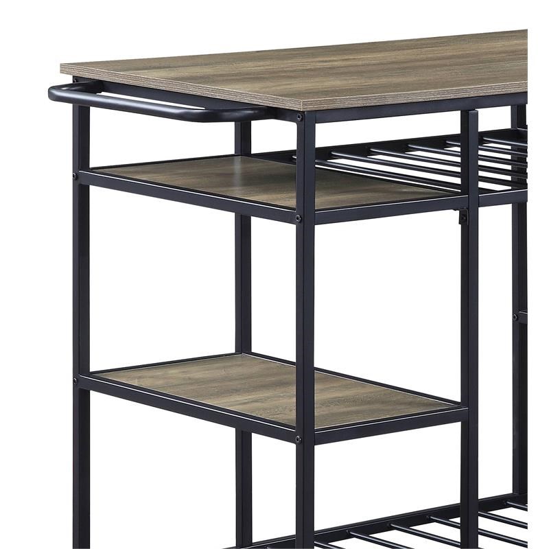 ACME Lona Wooden Top Kitchen Island with Slatted Shelves in Rustic Oak and Black
