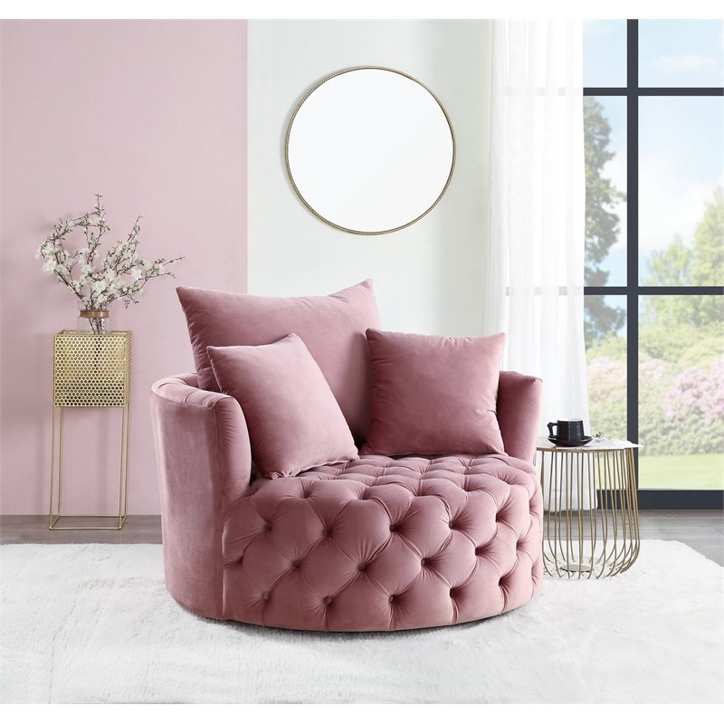 ACME Zunyas Accent Chair with Swivel in Pink Velvet