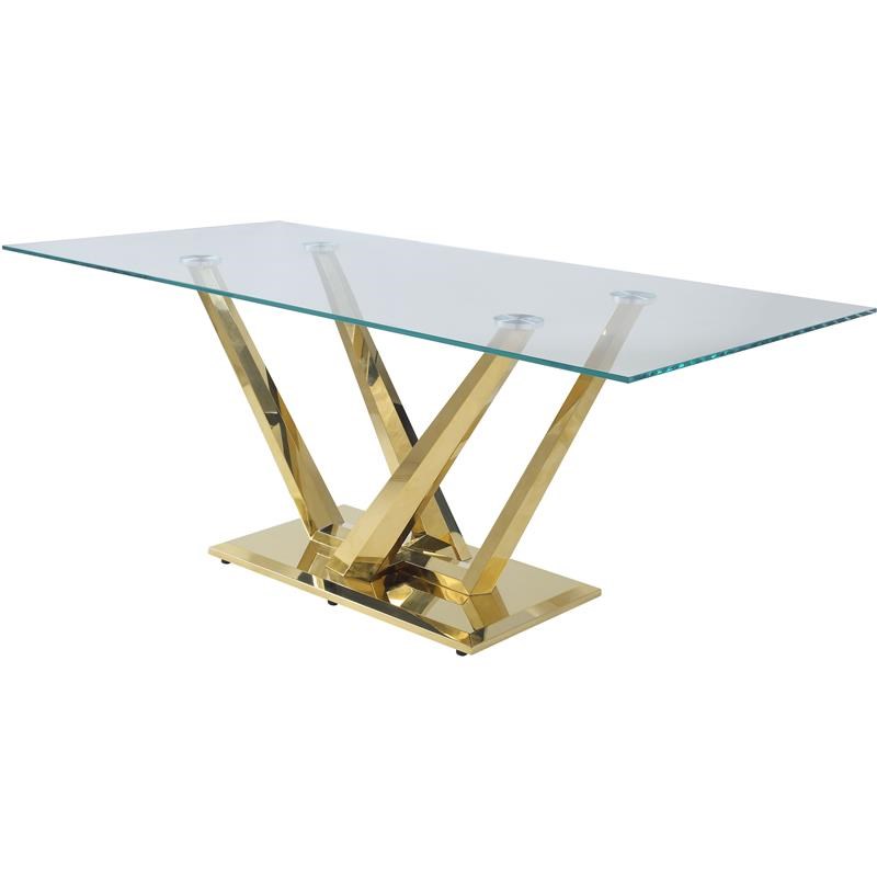 ACME Barnard Dining Table in Clear Glass & Mirrored Gold Finish