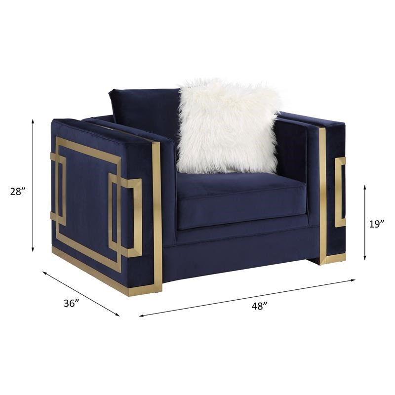 ACME Virrux Velvet Upholstery Chair with 2 Pillows in Blue and Gold