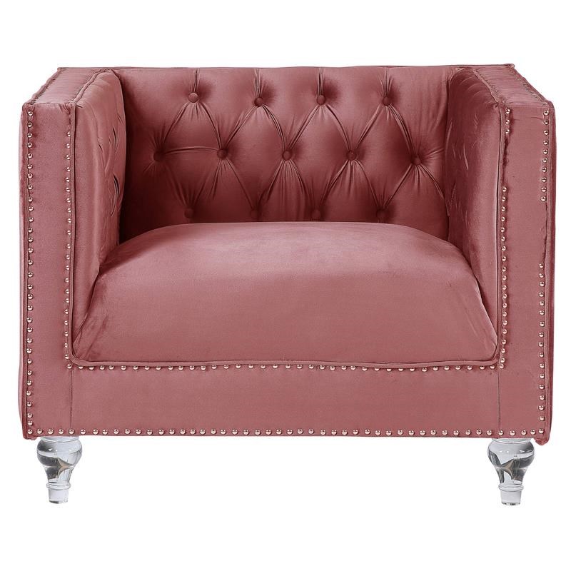 ACME HeiberoII Button Tufted Velvet Upholstery Chair in Pink
