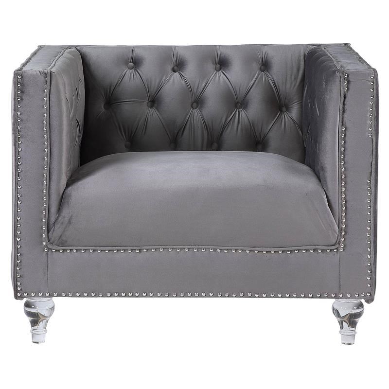 ACME HeiberoII Button Tufted Velvet Upholstery Chair in Gray