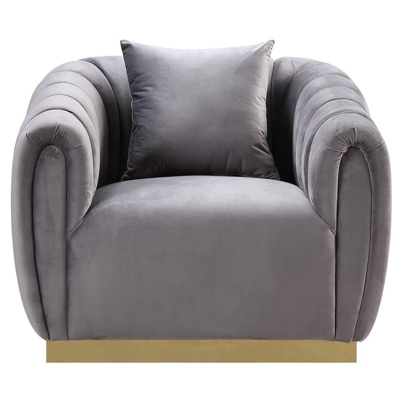 ACME Velvet Upholstered Elchanon Chair with Pillow in Gray and Gold