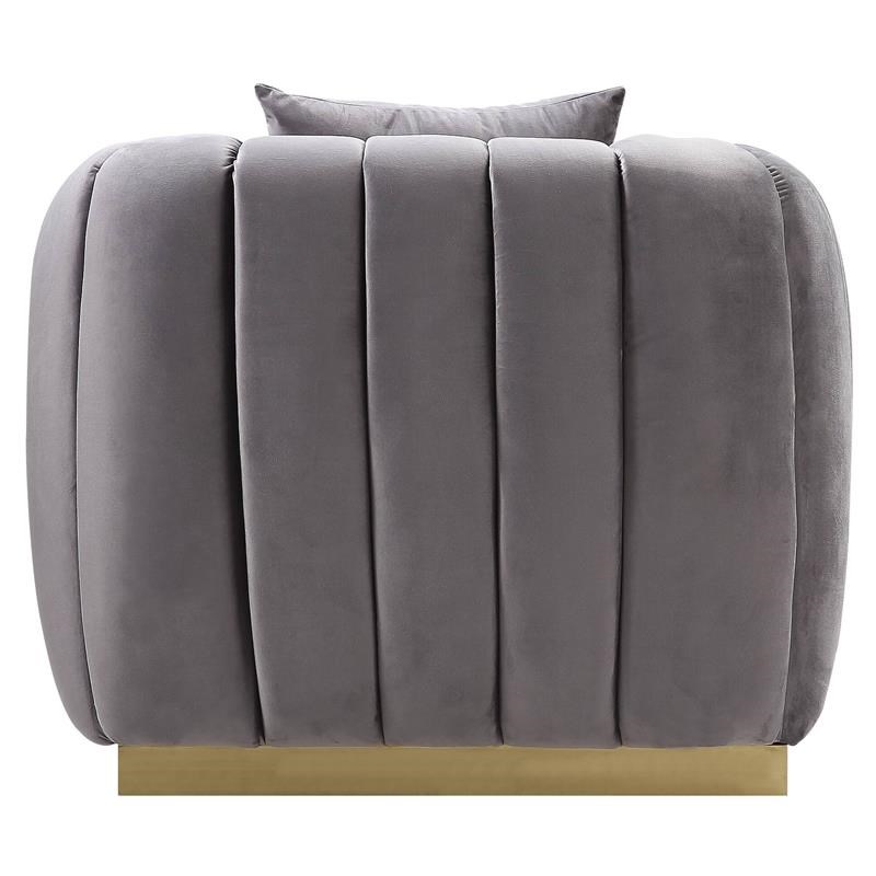 ACME Velvet Upholstered Elchanon Chair with Pillow in Gray and Gold