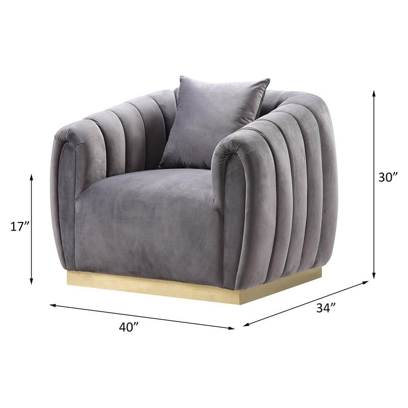 ACME Velvet Upholstered Elchanon Chair with Pillow in Gray and Gold