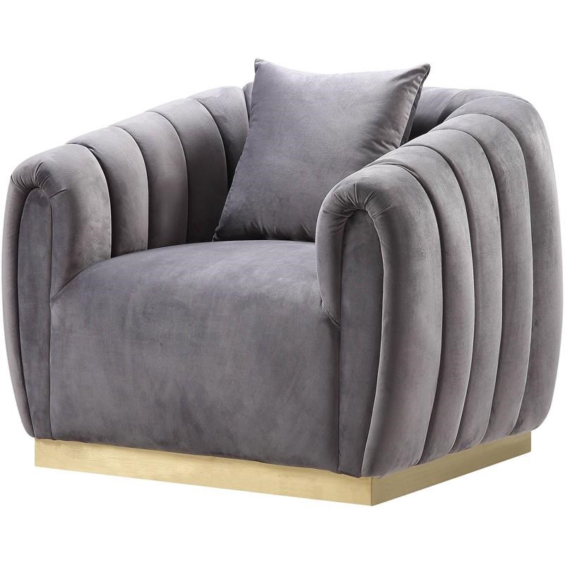 ACME Velvet Upholstered Elchanon Chair with Pillow in Gray and Gold