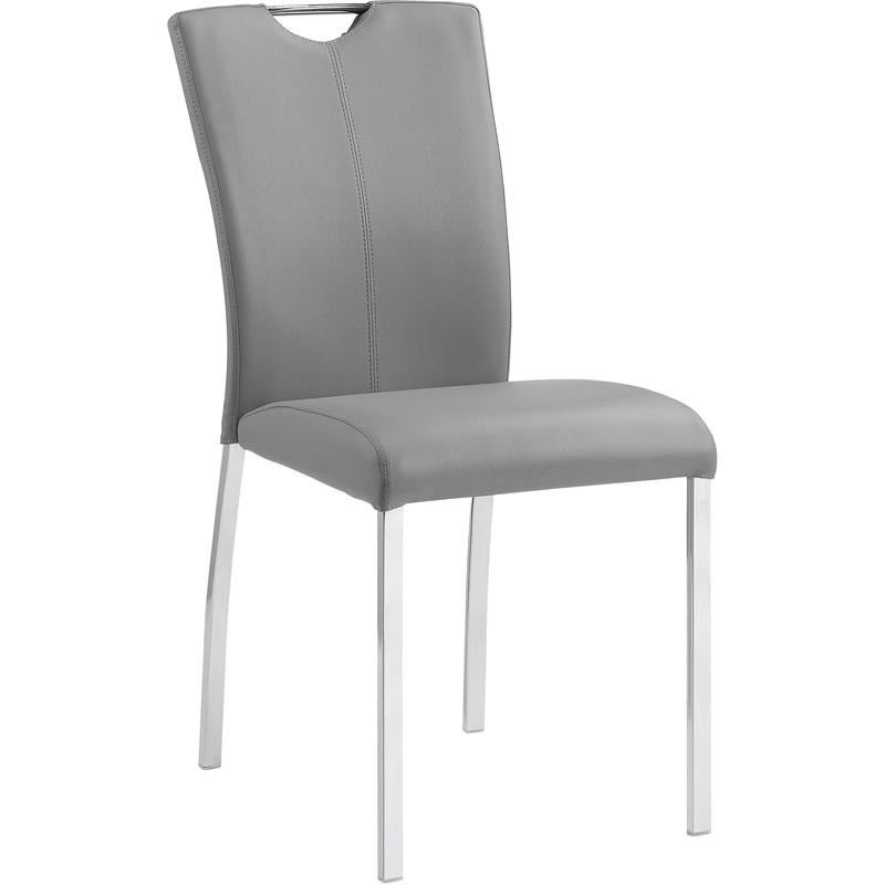ACME Pagan Faux Leather Side Chair with Metal Legs in Gray and Chrome (Set of 2)