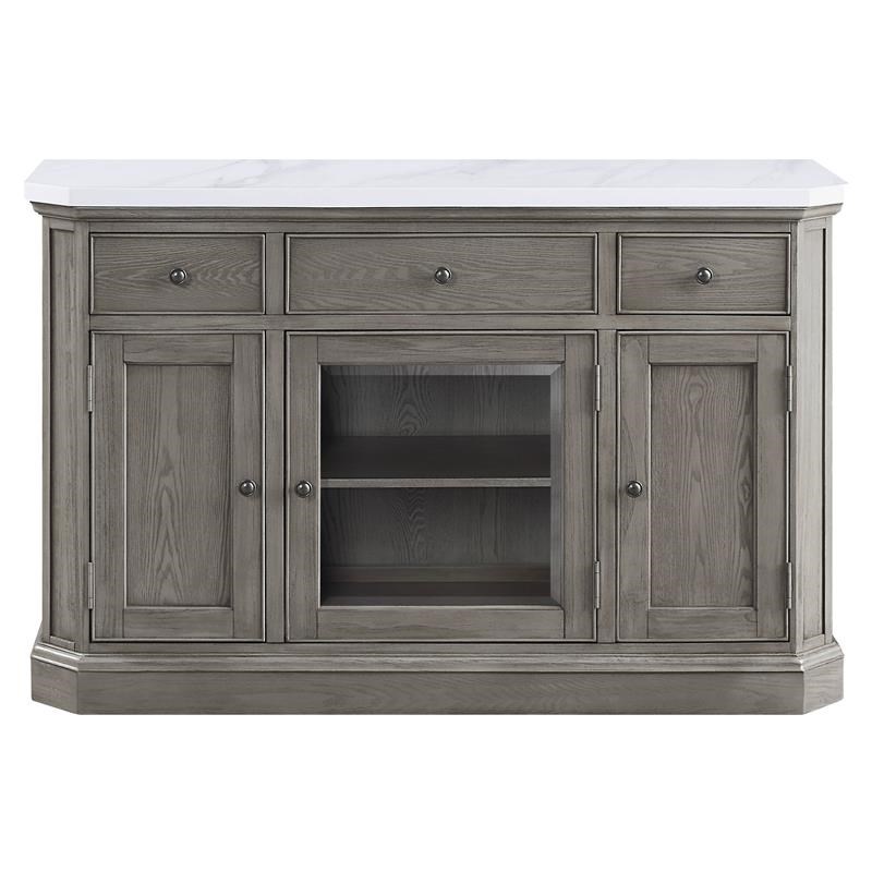 ACME Zumala 3 Drawers Wooden Server with Marble Top in White and Weathered Oak