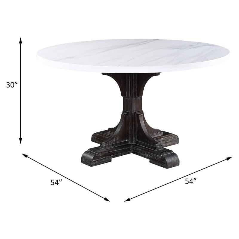 ACME Gerardo Round Marble Top Dining Table in White and Weathered Espresso