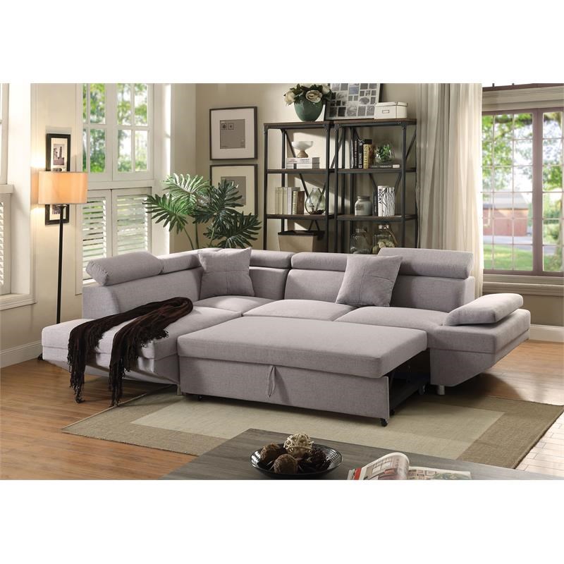 ACME Jemima Sectional Sofa with Sleeper in Gray Fabric