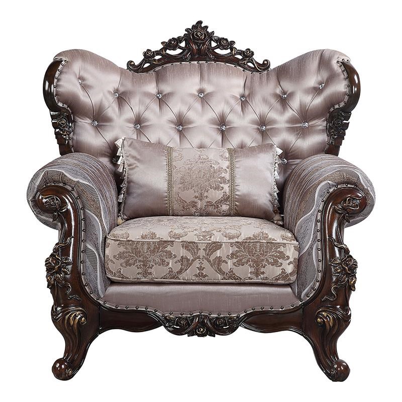 ACME Benbek Chair with Pillow in Taupe and Antique Oak