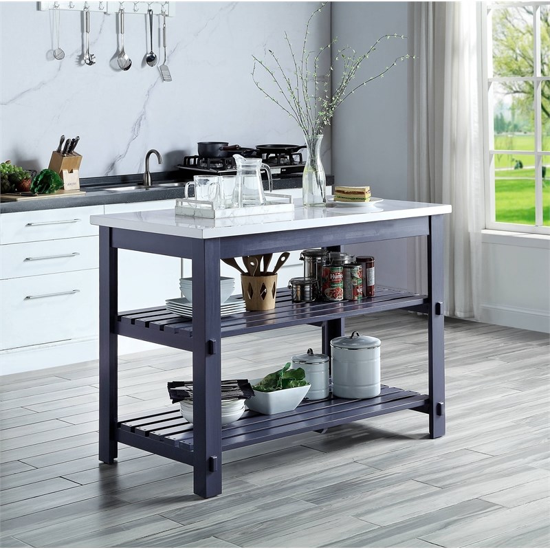 ACME Enapay Kitchen Island in Marble Top & Gray Finish